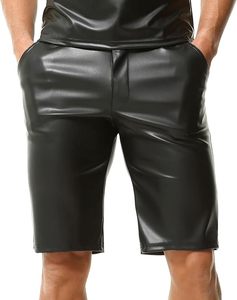 Shorts de jogging sans manches pour homme en cuir de vachette de qualité, avec fermeture éclair, motif uni, respirant, tissé, style urbain - Product Image 1