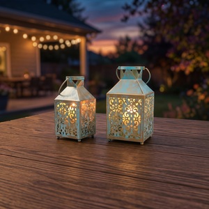 Artisan White Moroccan <b>Lantern</b> Hanging <b>Tealight</b> Holder with Elegant Metal Stand for Stylish Home Accent Display - Product Image 6