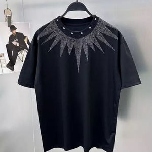 Camiseta de hombre con pedrería, estilo urbano brillante con cristales, de algodón, informal, para fiesta, proveedor mayorista OEM para niño - Product Image 1