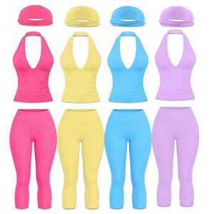 Conjunto de 3 piezas de ropa de estar por casa para mujer con logo personalizado: diadema, top de tubo y pantalón capri ajustado. Conjunto de 2 piezas de ropa de estar por casa informal para mujer. - Product Image 4