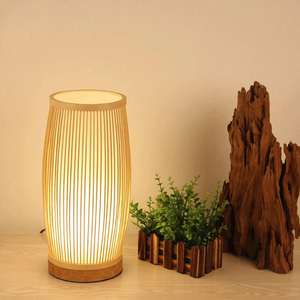 Bamboo Table Lamp featuring handwoven design that creates warm ambient <b>lighting</b> for bedrooms living <b>spaces</b> and decor accents - Product Image 3