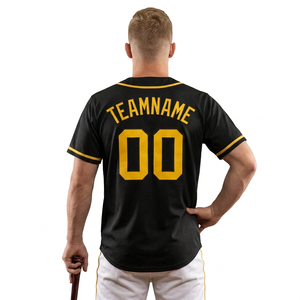 Camiseta de béisbol negra para hombre con nombre del equipo y número 00 sublimados, corte regular, manga corta, 100% poliéster. - Product Image 2