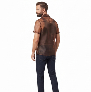 Chemise transparente 100% polyester pour homme, chemise transparente à séchage rapide pour l'été, chemise transparente à col rabattu pour homme - Product Image 5