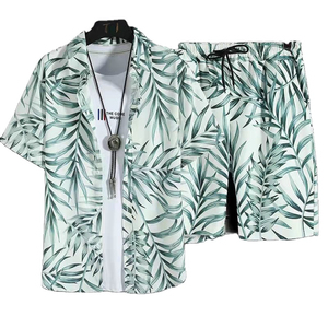Chemise Hawaïenne Florale d'Été pour Homme à Manches Courtes, Décontractée, Respirante, Séchage Rapide, en Polyester/Coton, Imprimée Numérique, Motif Lys Blanc Marine - Product Image 2