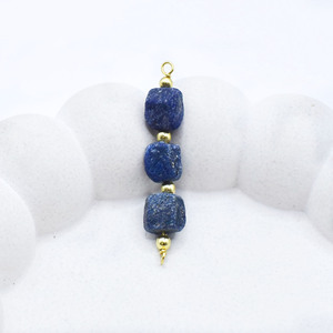 Three Stone Sapphire Raw Connector Handmade Gold Plated Birthstone Charm With Beaded Connector Use For Bracelet Necklace - Product Image 2