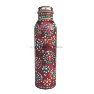 Botella de Agua de Cobre de Calidad Garantizada con Diseño Impreso, Tapa Hermética, Beneficios Ayurvédicos, Botella de Agua de Cobre Puro - Product Image 1