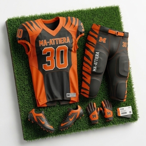 Custom Orange Black American Football Jersey <b>Padded</b> <b>Pants</b> Team Uniform Number 30 OEM ODM Wholesale Sportswear - Product Image 5