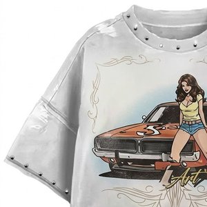 Camiseta de Hombre con Logo Personalizado Estampado, Estilo Desgastado, Hombros Caídos, Ajuste Holgado, Algodón Premium, Estilo Urbano Oversize con Pedrería, Venta al por Mayor - Product Image 5