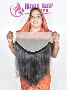 Cheveux humains 100% naturels, couleur noire, qualité supérieure indienne, frontale 13*6, lisses, double tirage, pour la beauté, en vente - Product Image 1