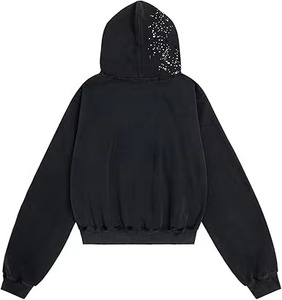 Al por mayor, sudaderas con capucha y chaquetas con capucha de invierno, ecológicas, de forro polar, con cremallera y pedrería, informales, unisex, holgadas, con cristales - Product Image 1