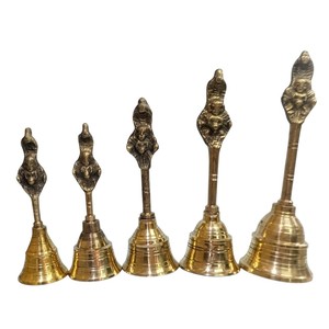 Heavy Duty Gold-Plated <b>Brass</b> Handcrafted Hand <b>Bell</b> Intricate Garuda Handle Auspicious Sounding Temple Ghanti for Daily Worship - Product Image 1