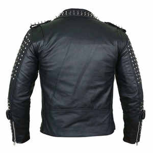 Veste en cuir personnalisée pour homme, veste bomber en cuir élégante avec fermeture éclair, broderie et strass, vestes en cuir décontractées pour homme - Product Image 6