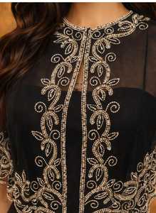 Cape en polyester noir brodée de perles, avec manches courtes et bordure florale, pour femme adulte, transparente - Product Image 2