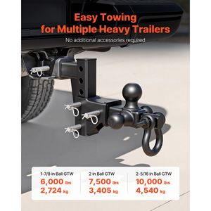 Soporte de enganche de remolque de 2 pulgadas con bola triple y grillete en D, para bolas de 1 7/8, 2 y 2 5/16 pulgadas, 10000 Lbs GTW, 6 pulgadas - Product Image 2