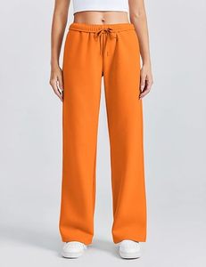 Women High Waist Orange Wide Leg Sweatpants Drawstring Loose Fit Solid Knitted <b>Lounge</b> <b>Pants</b> Casual Full Length - Product Image 1