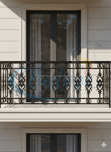 Grille de balcon moderne grise en fonte robuste sans cadre, finition sablée par projection de granulats, protection UV, panneau de protection. - Product Image 2
