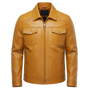 Veste en cuir d'hiver pour homme avec doublure chaude, poches avant modernes et élégantes, et coupe confortable - Product Image 1