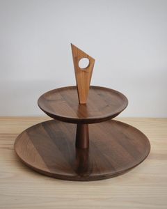 Minimalist Two Tier Dessert <b>Stand</b> with Wooden Plates and Metal Structure for Modern Table <b>Settings</b> - Product Image 3
