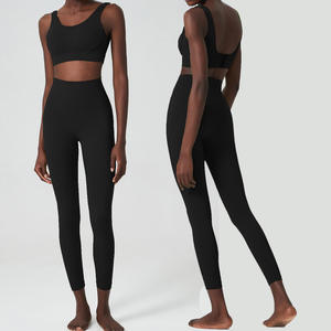 Conjunto de Leggings y Top Corto de Yoga Sólido Personalizado Directo de Fábrica, Cintura Alta en Forma de V, Material Transpirable, Cinturón Elástico de Control Abdominal - Product Image 2
