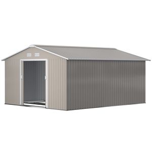 Capanno in Metallo 3,35m x 3,81m con Doppie Porte Scorrevoli e 4 Prese d'Aria per Giardino, Cortile e Prato, Colore Verde Chiaro - Product Image 1