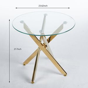1+4,5 Pieces Mid-Century <b>Dining</b> Set with Metal Leg <b>Table</b> 4-6 People Glass <b>Top</b> Pedestal <b>Dining</b> <b>Table</b> for <b>Dining</b> Room Use - Product Image 3