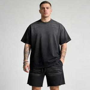 Custom Men's <b>Spray</b> Dyed Gradient T Shirt and Shorts <b>Set</b> Elastic Waist Drawstring Raw Edge Casual Streetwear Athletic Summer <b>Set</b> - Product Image 2