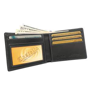 Top Ranking Castello Genuine Cowhide Soft <b>Leather</b> RFID Slim Bi-fold Open Short Polyester Lining <b>Men's</b> <b>Wallet</b> Black Dark Brown - Product Image 3