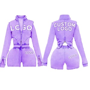 ชุดเซ็ตแทรคสูทฮิปฮอปฤดูร้อนสำหรับผู้หญิง 2 ชิ้น เสื้อแจ็คเก็ตซิป กางเกงขาสั้น ผ้าฝ้าย 100% ระบายอากาศ แห้งเร็ว เป็นมิตรกับสิ่งแวดล้อม แขนยาว - Product Image 6