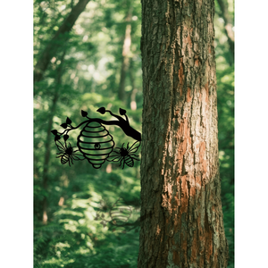 CIFbuy Decorazione da Parete in Ferro Inciso Giallo Sole, Silhouette di Ape e Albero per Esterni, da Appendere in Giardino, Patio e Cortile - Product Image 3