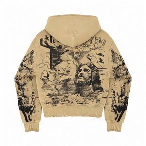 Sweat à capuche zippé personnalisé avec motif tatouage, style gothique vintage premium, streetwear oversize, fabricant de vêtements à marque privée SHH - Product Image 4