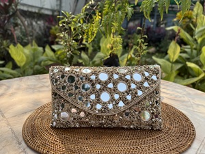 Mirror Flap <b>Clutch</b> Bag with Handcrafted Mirror Work Elegant Evening Handbag for Women <b>Wedding</b> Party Festive Occasion Wear - Product Image 5