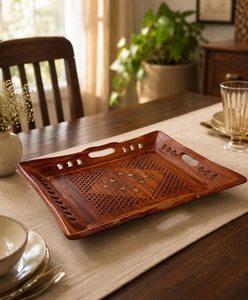 ถาดเสิร์ฟไม้ทำมือฝังลายดอกไม้ ของตกแต่งครัวสำหรับตกแต่งบ้าน - Product Image 1