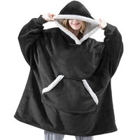 Sudadera con Capucha Extra Grande para Mujer, de Forro Polar, Manga Larga, Color Sólido, Abrigo Tipo Manta Cálido para Invierno con Bolsillos - Product Image 2