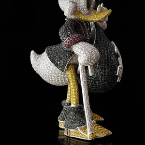 Custom in 925 Multi-Color Micro-Pave Money Bag Wealthy Duck Iced Out Cartoon Billionaire Character Pendant in Colored Diamond - Product Image 3