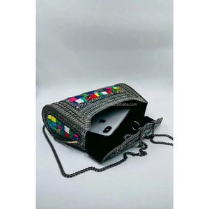 Sac à bandoulière en laiton mosaïque multicolore avec perles en métal et sangle de chaîne Sac à main fait à la main pour les femmes Party Wear - Product Image 1