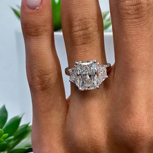 Bague de fiançailles vintage Tishya Diamond 4,16 ct, diamant de laboratoire IGI, taille radiant, or blanc 14 carats, plaqué or, couleur D - Product Image 5