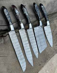 Couteaux de chef professionnels de haute qualité, design durable et élégant, acier Damas de qualité supérieure, ensemble de 5 pièces, fabrication artisanale, qualité OEM. - Product Image 1