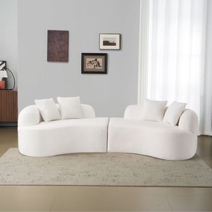 Divano Compatto Curvo a Quattro Posti Bianco per Spazi Ristretti, in Tessuto Teddy Vellutato con Spugna a Compressione Totale, Nessun Montaggio Richiesto, per Soggiorno - Product Image 3