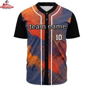 Maillot de baseball unisexe imprimé par sublimation personnalisé en polyester, vente en gros, manches courtes, col en V, chemises boutonnées, hip-hop, sport - Product Image 1