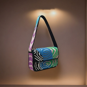 Indian Style Beaded Lemon Shoulder Bag <b>Blue</b> Stripe Citrus <b>Purse</b> Handmade Eco-Friendly Fashion Evening & Cocktail Needlework - Product Image 2