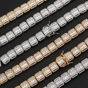 Mens 925 Silver Moissanite Baguette Iced Tennis Chain Pave Square Link Luxury <b>Statement</b> <b>Necklace</b> For Men - Product Image 4
