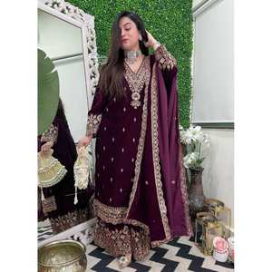 SEQUENCE DE BRODERIE EN VELOURS À LA MODE TOP PALAZZO AVEC VIN DUPATTA - Product Image 1