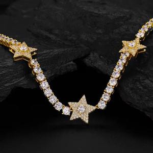 full iced out moissanite star tennis necklace <b>for</b> men <b>women</b> 925 sterling silver <b>choker</b> chain wedding party fine jewelry gift - Product Image 4