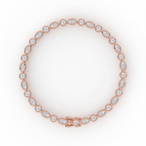 Elegante pulsera de diamantes redondos y marquise, oro de 14K y 18K, patrón alternado, engaste de puntas, joyería fina, regalo de boda para mujer - Product Image 6