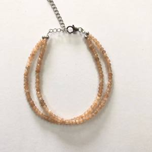 Natural Peach Moonstone Faceted Rondelle Gemstone <b>Beads</b> <b>Bracelet</b> 925 Sterling Silver Gold Plated Trendy AAA Grade IGI Certified - Product Image 3