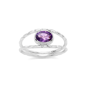 Bague fine minimaliste en argent sterling 925 pur à 100 % avec améthyste violette taille ovale sertie clos, bague de mariage raffinée - Product Image 2