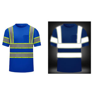 Camiseta de Trabajo de Alta Visibilidad Azul, Reflectante, Manga Corta, Tejido de Malla Transpirable, Diseño con Bolsillo Frontal - Product Image 3