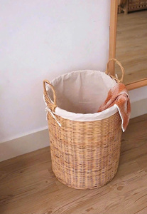 Cesta de Almacenamiento de Ratán Natural con Asas, Forma Circular, Estilo Nórdico, para Guardar Ropa - Product Image 3