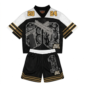 Men athletic 180 GSM polyester mesh jersey short set black <b>white</b> gold color block <b>panels</b> custom screen print logo outfit short s - Product Image 1