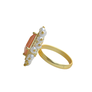 Orange Stone Zirconia <b>Ring</b> <b>Gold</b> plated Adjustable Fashion <b>Ring</b> Geometric Coral <b>Cocktail</b> <b>Ring</b> <b>Gold</b> Plated With Pearls And Zircon - Product Image 4